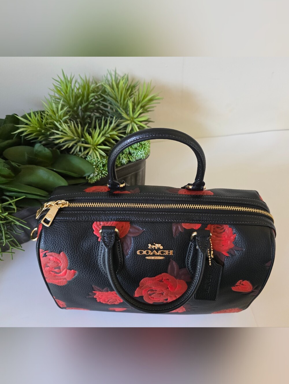 Coach Rowan Rose Print Large Satchel Crossbody Red Floral New Without Tags - Picture 6 of 15